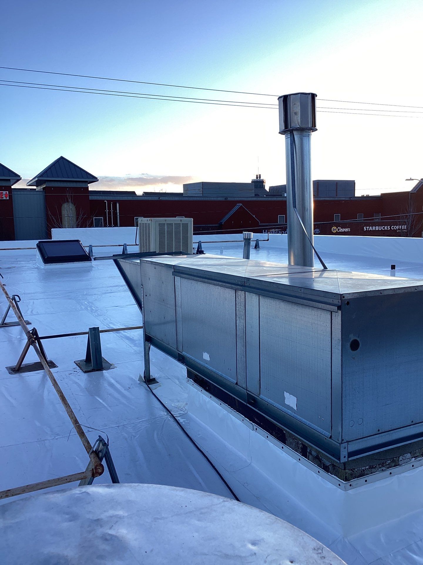 white flat roof at dusk