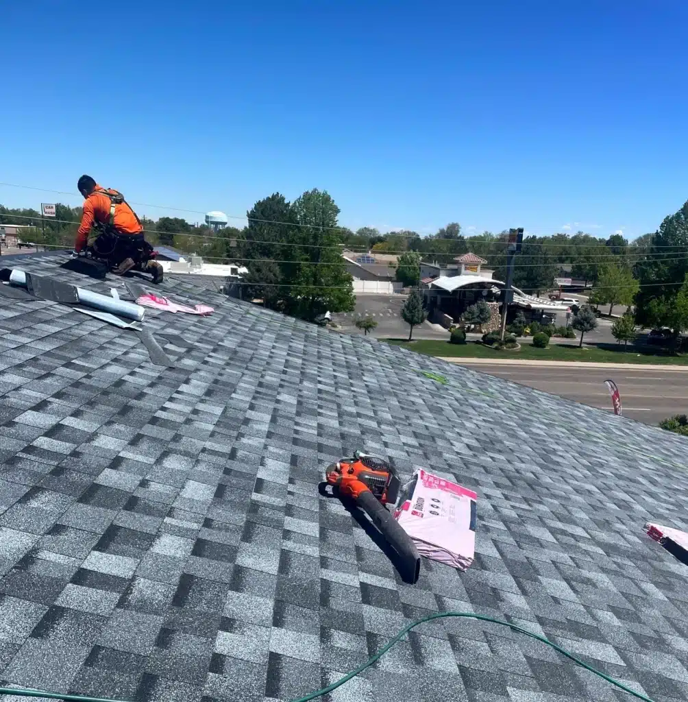 Commercial shingle roof replacement at Valvoline Instant Oil Change in Pueblo, Colorado.